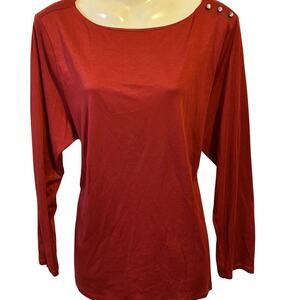 TALBOTS Women Blouse Top 1X QuietLuxury SupimaCotton Modal Soft Solid Red Mature